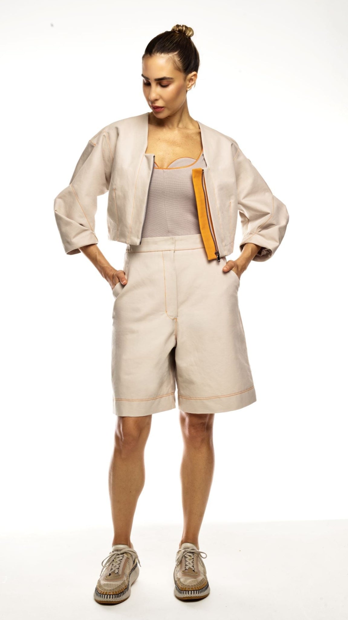 Sporty, active, relaxed outfit which is both casual yet smart.